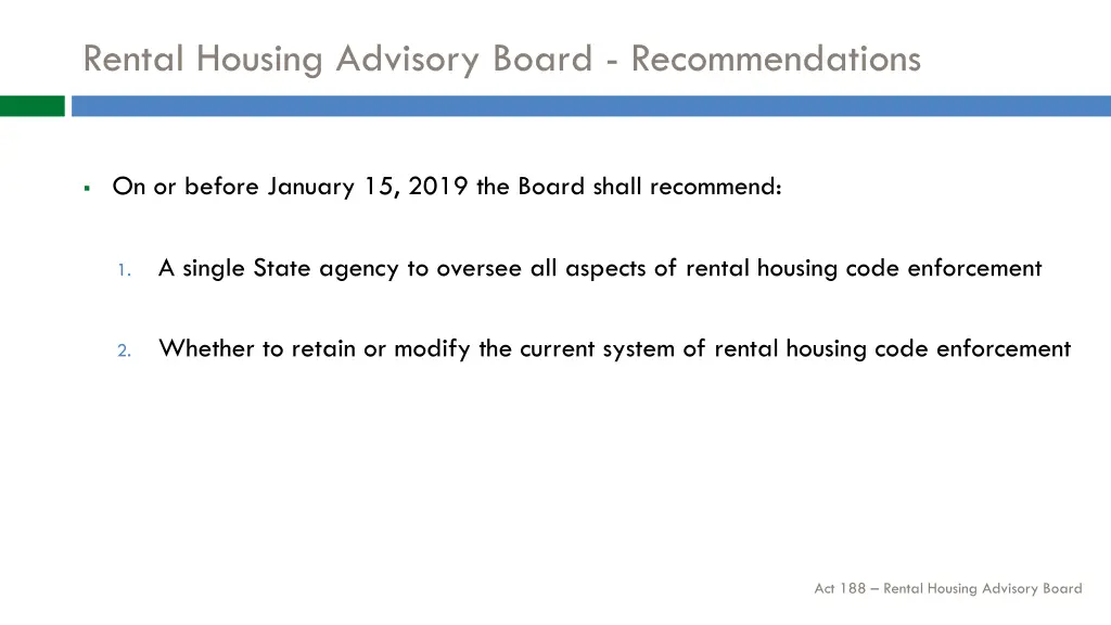 rental housing advisory board recommendations