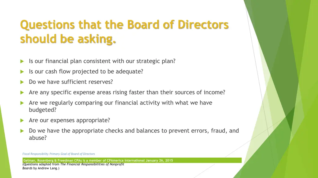 questions that the board of directors should