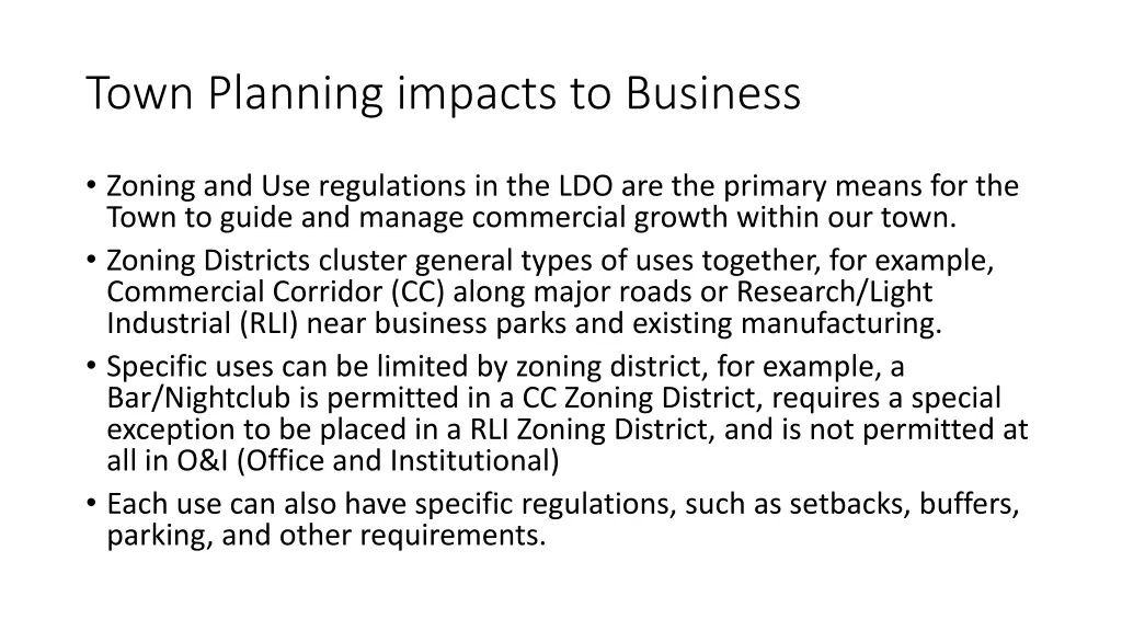 town planning impacts to business