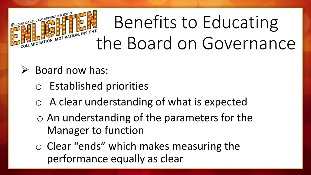 benefits to educating the board on governance