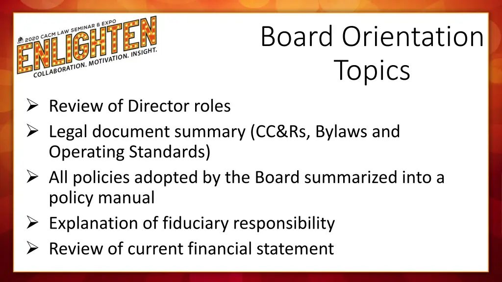 board orientation topics