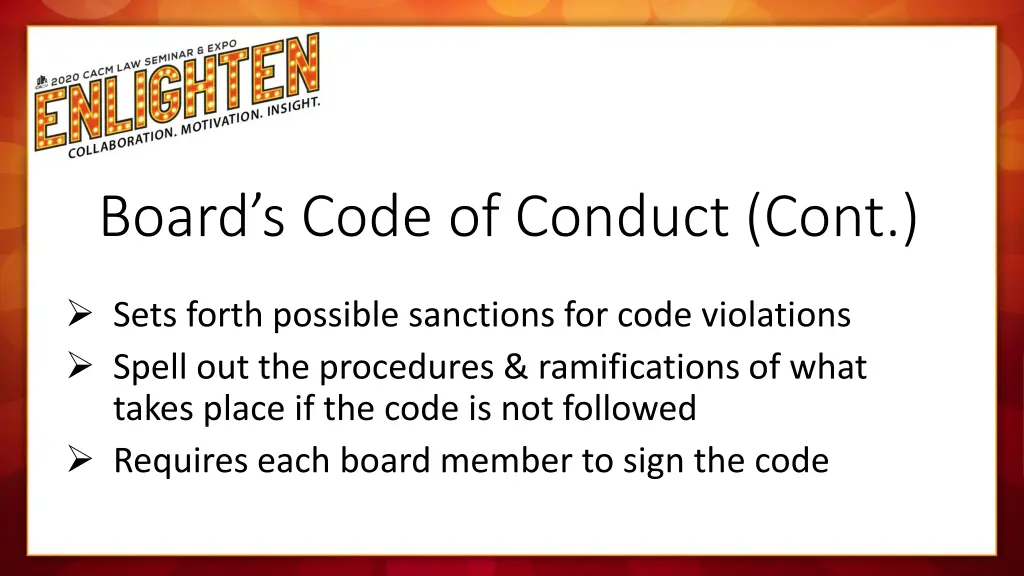 board s code of conduct cont