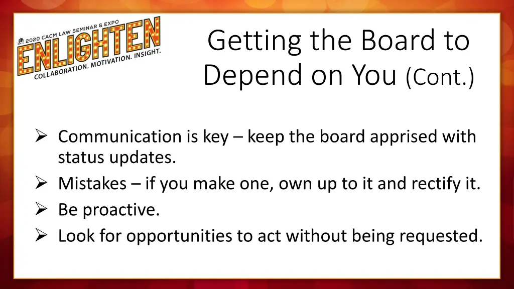 getting the board to depend on you cont