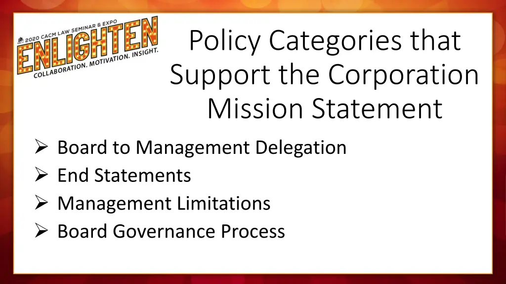 policy categories that support the corporation