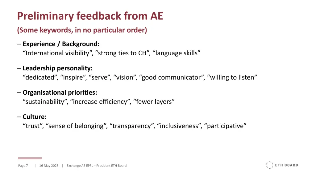 preliminary feedback from ae