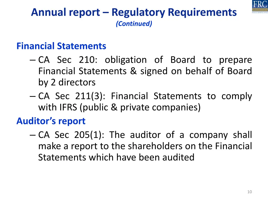 annual report regulatory requirements continued