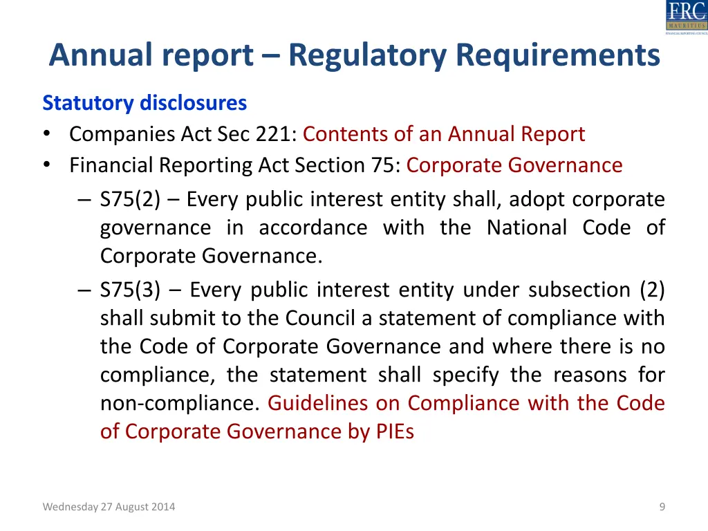 annual report regulatory requirements