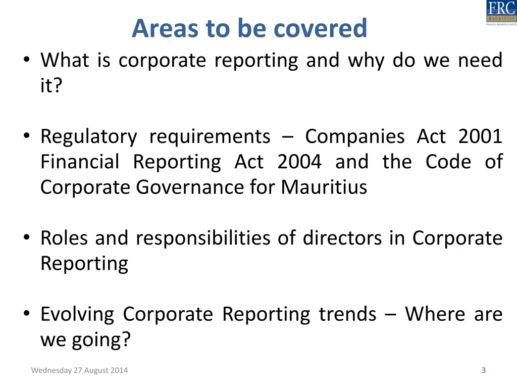 areas to be covered what is corporate reporting