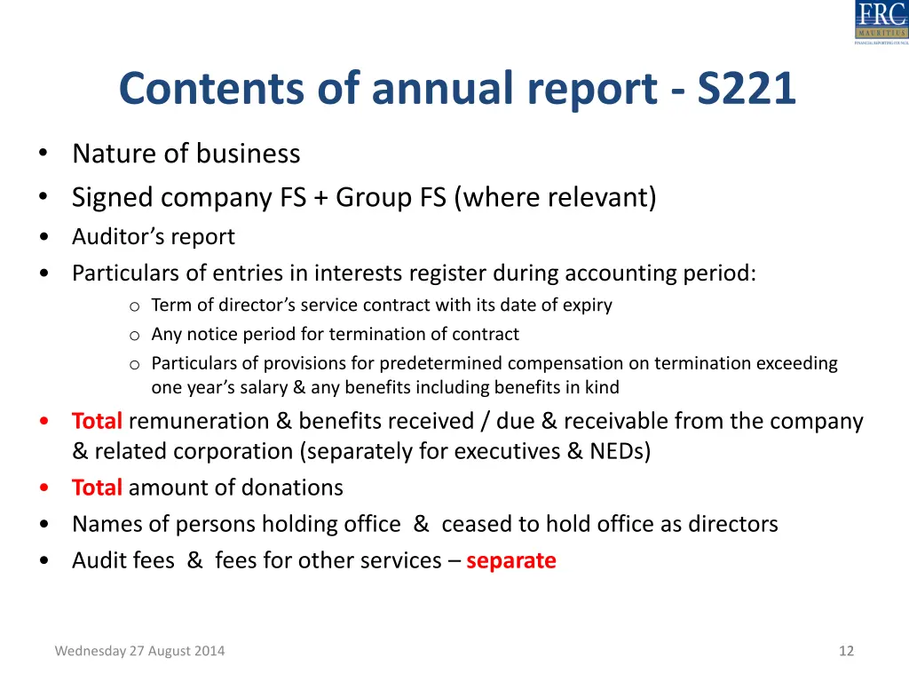 contents of annual report s221