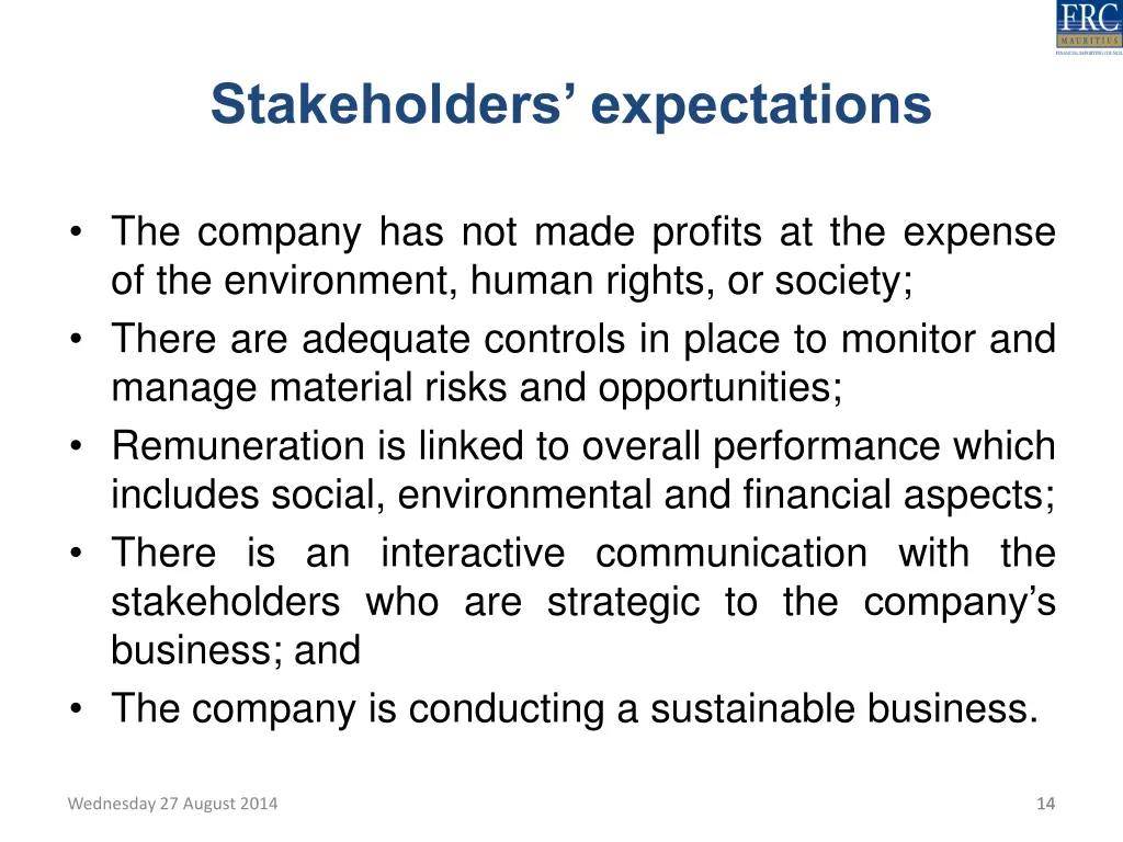 stakeholders expectations