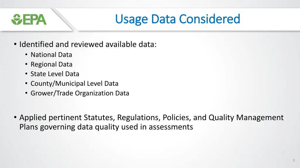 usage data considered usage data considered