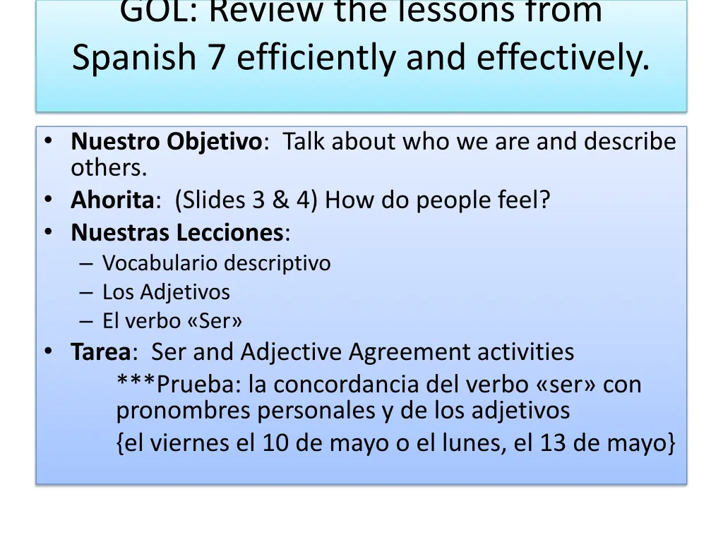 gol review the lessons from spanish 7 efficiently