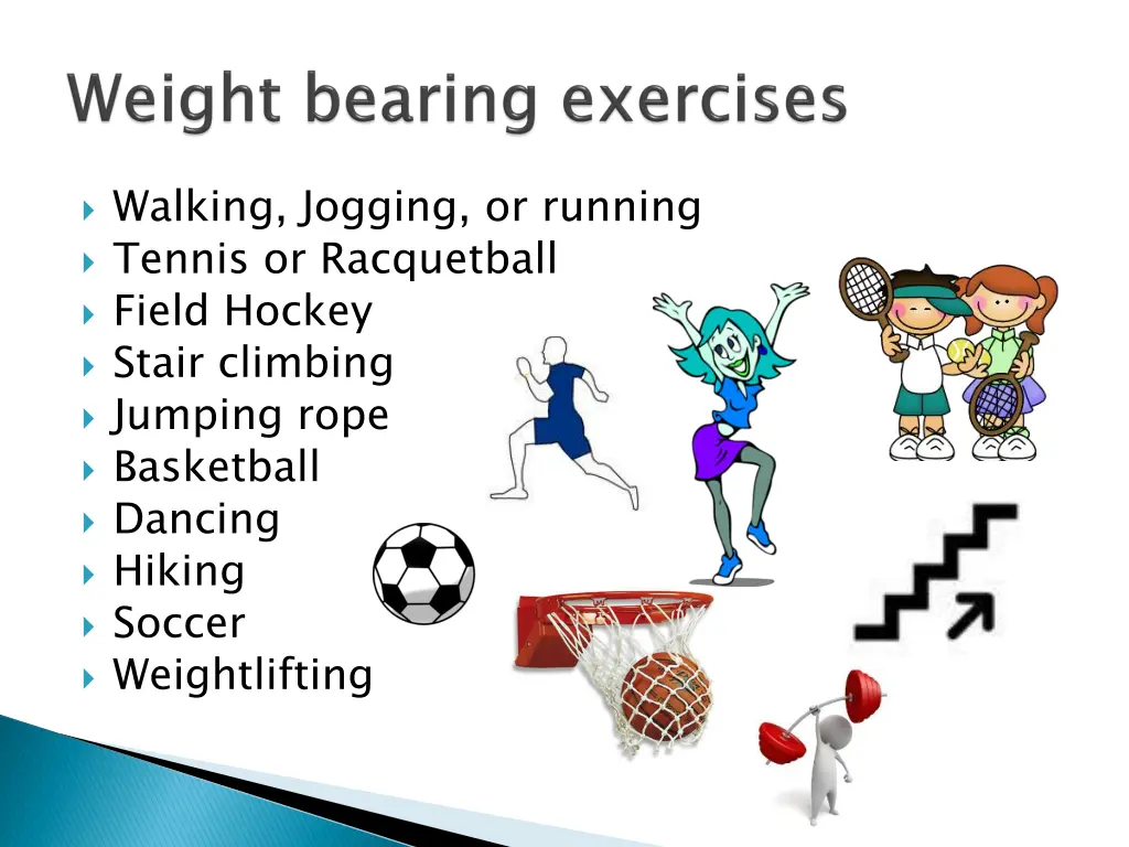 walking jogging or running tennis or racquetball