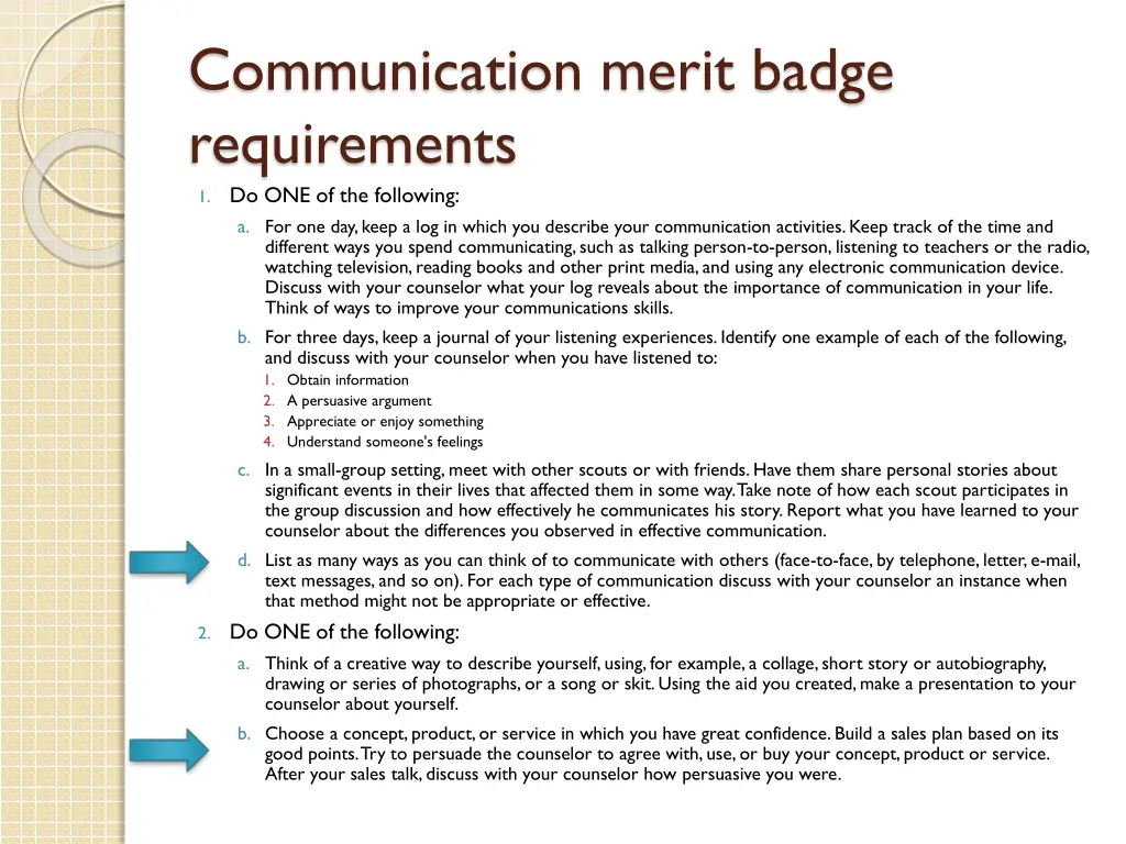 communication merit badge requirements