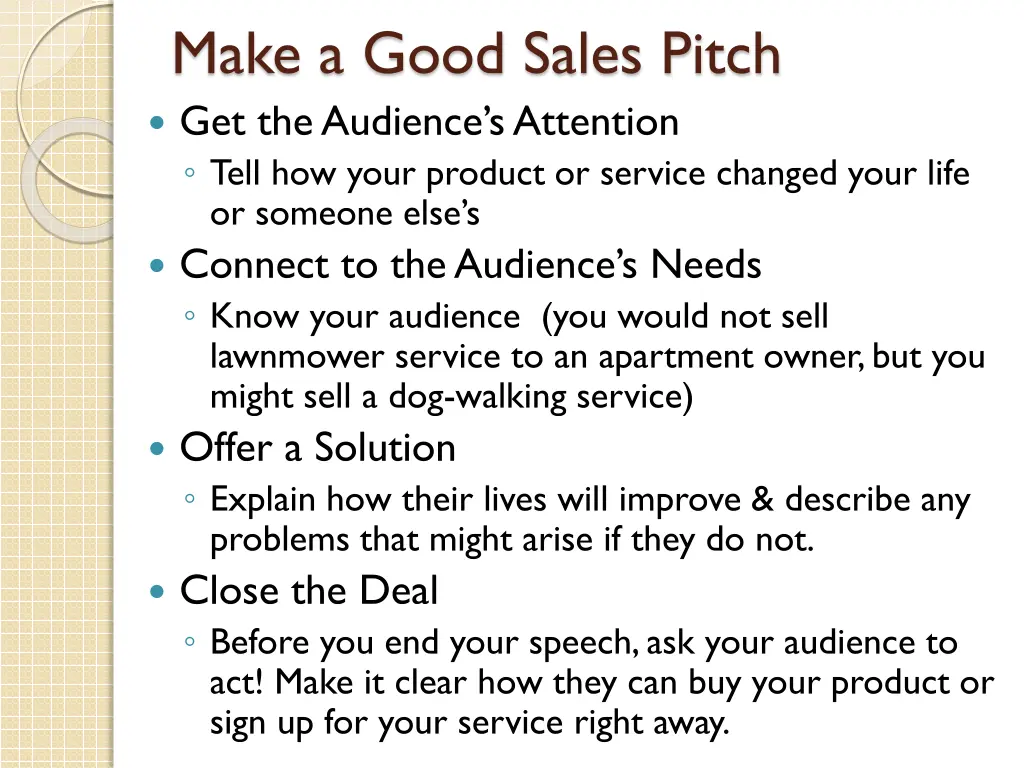 make a good sales pitch get the audience