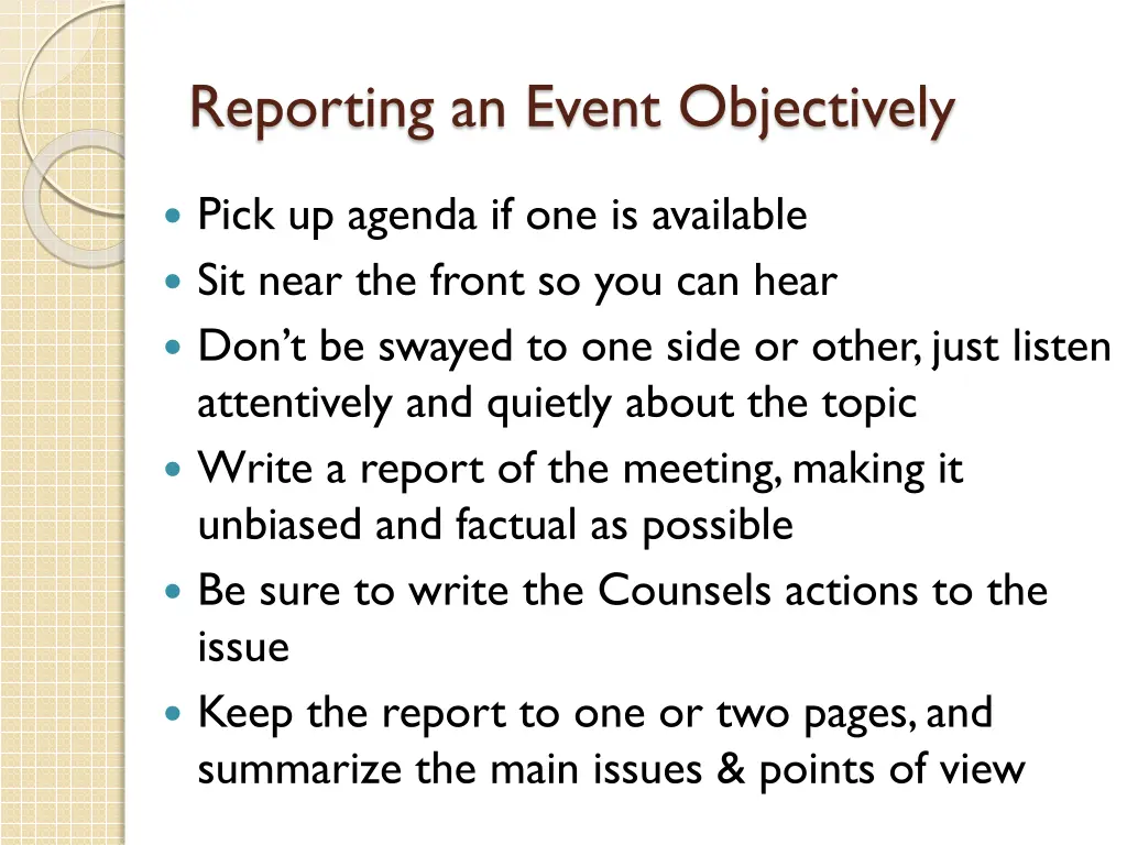 reporting an event objectively