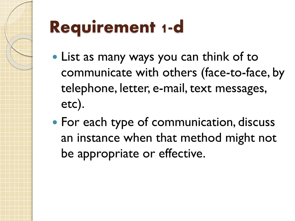 requirement 1 d