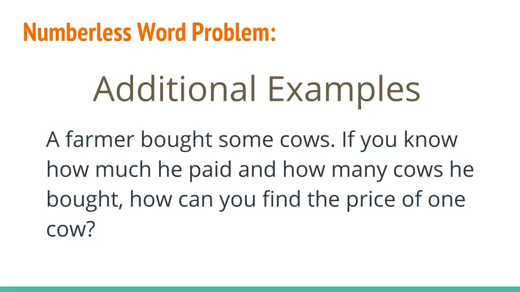 numberless word problem additional examples