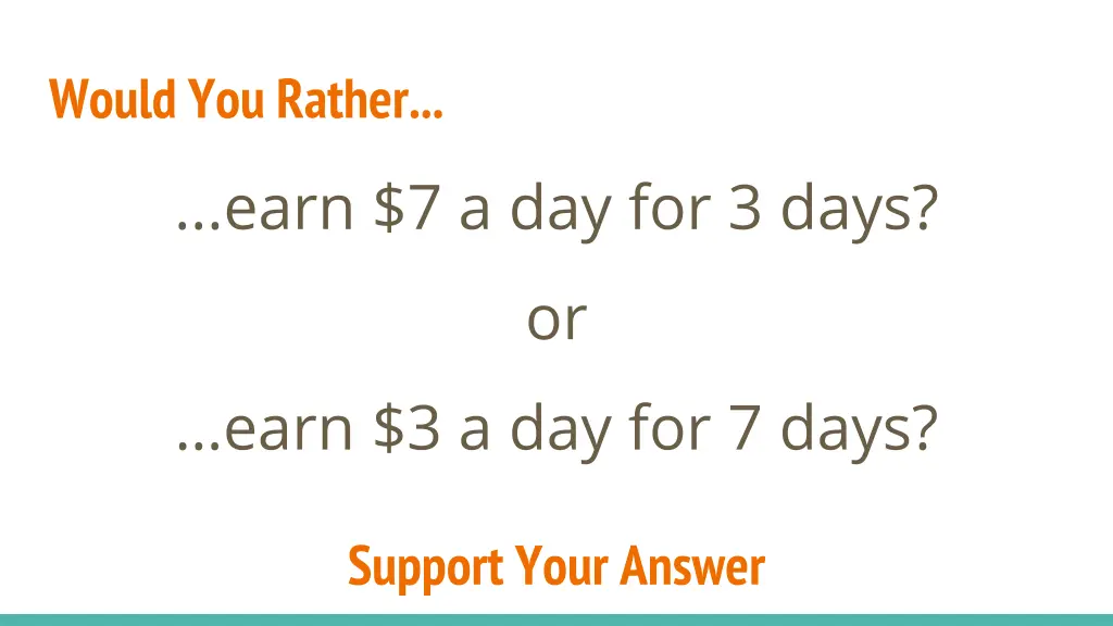 would you rather earn 7 a day for 3 days