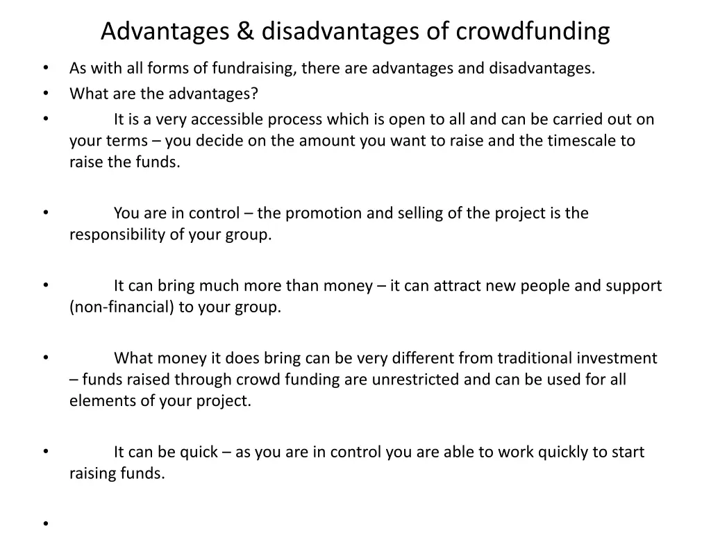 advantages disadvantages of crowdfunding