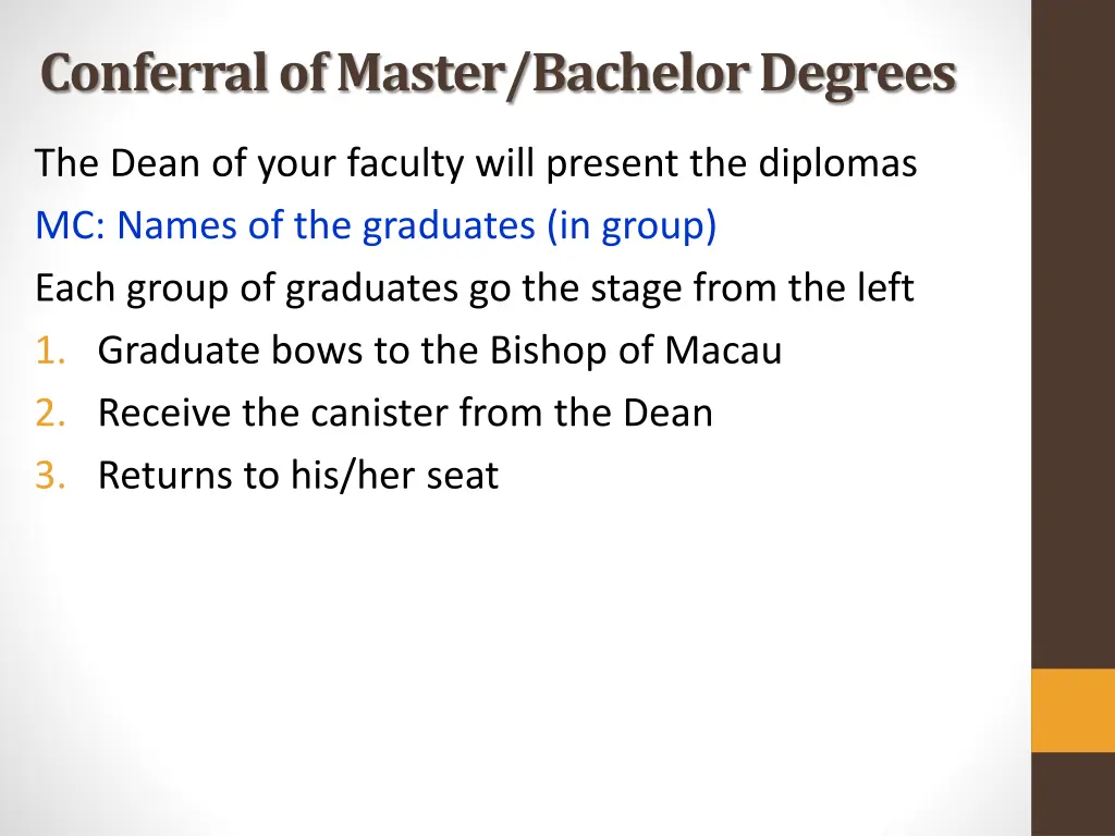 conferral of master bachelor degrees