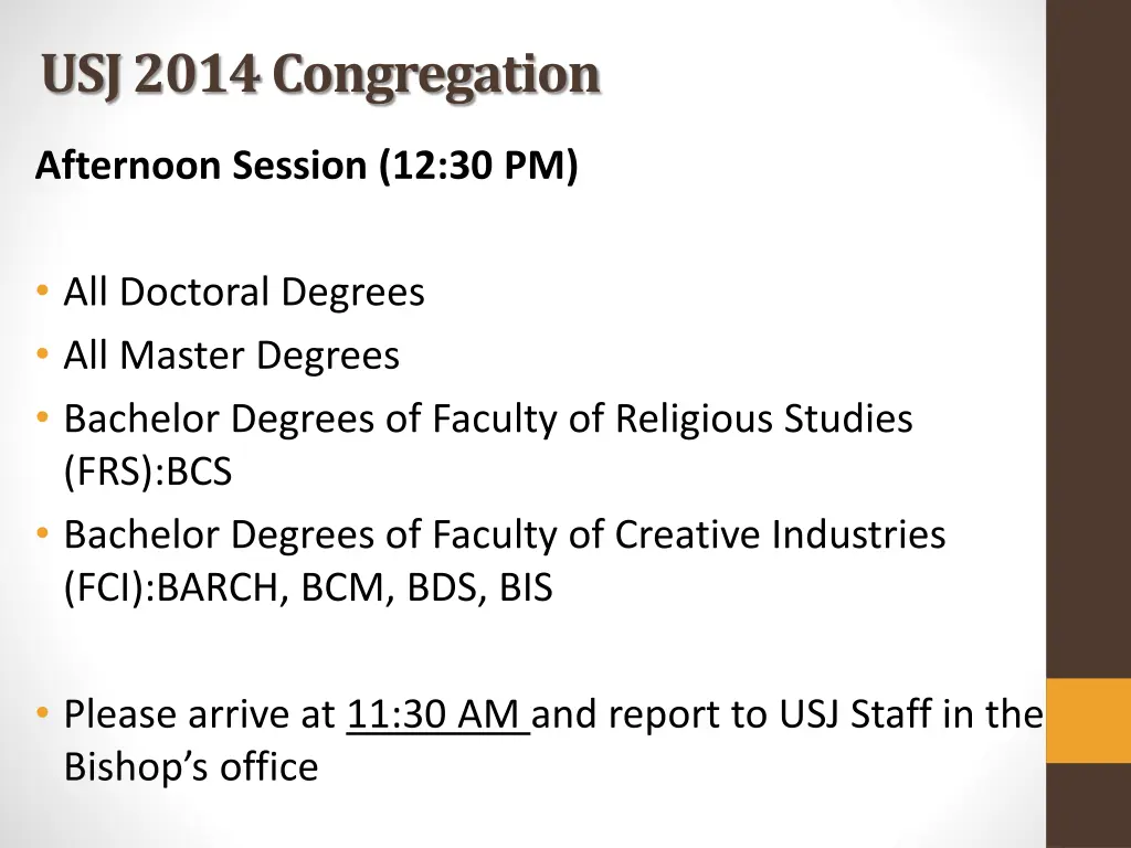 usj 2014 congregation