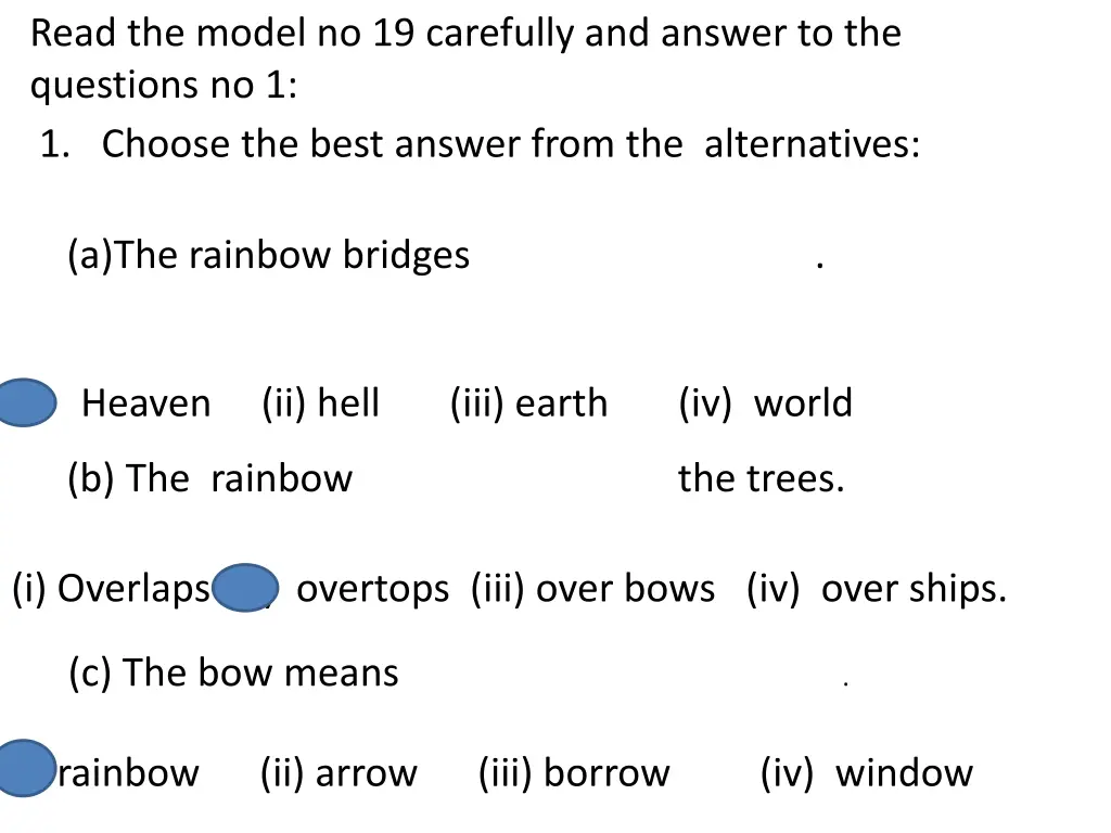 read the model no 19 carefully and answer