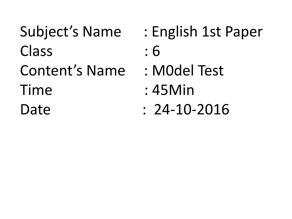 subject s name english 1st paper class 6 content