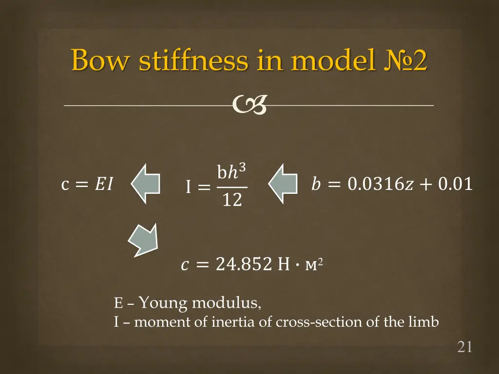 bow stiffness in model 2