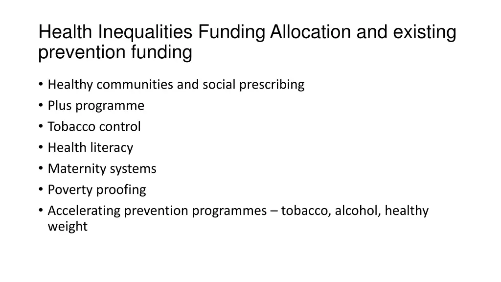 health inequalities funding allocation