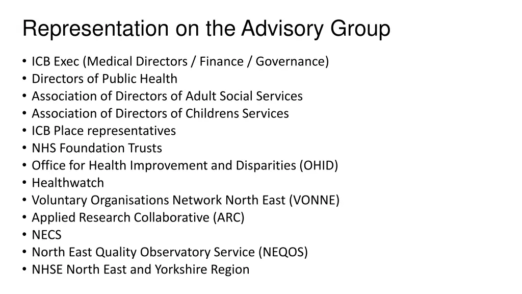 representation on the advisory group