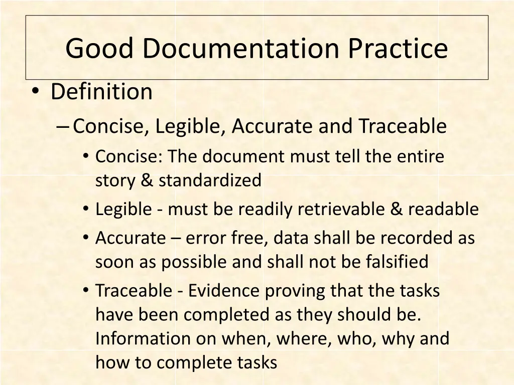 good documentation practice definition concise