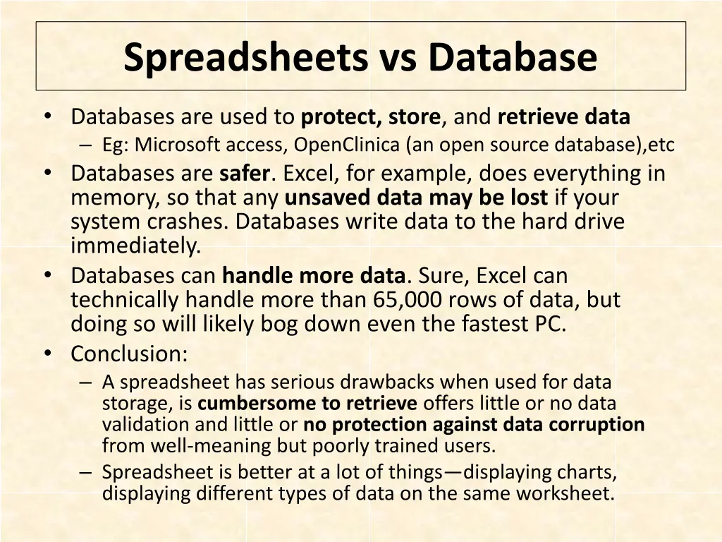 spreadsheets vs database