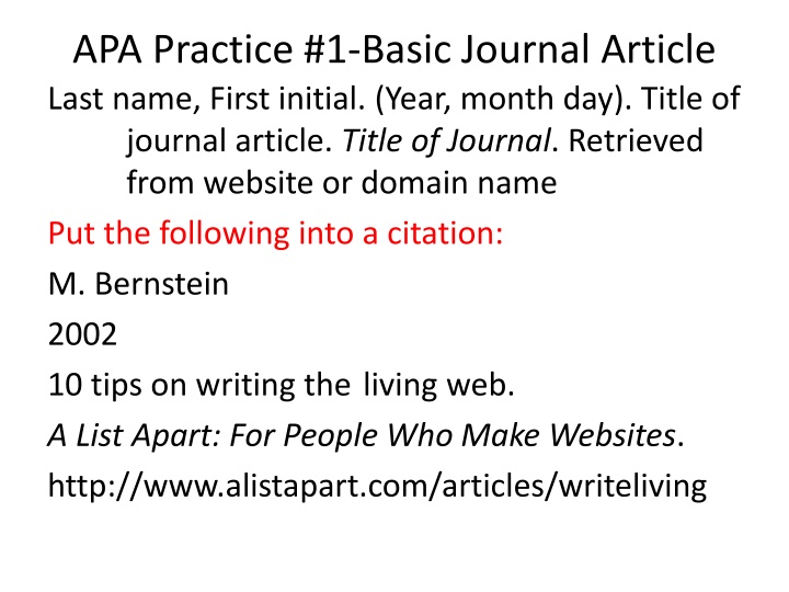 apa practice 1 basic journal article last name