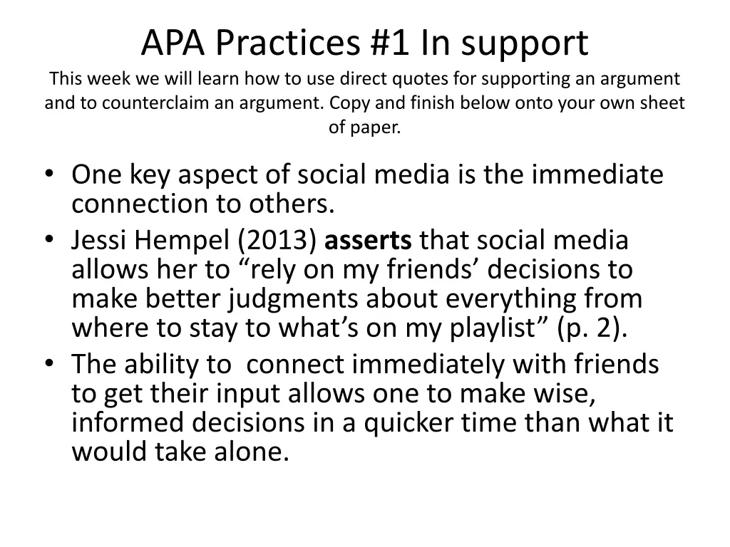 apa practices 1 in support this week we will