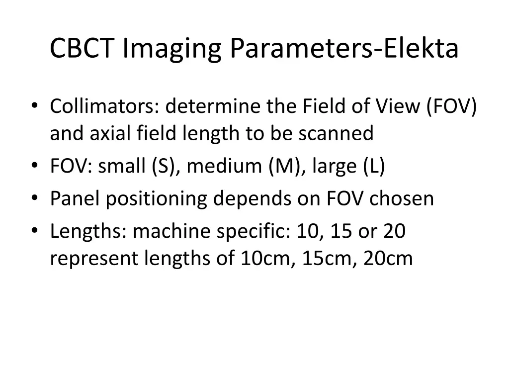 cbct imaging parameters elekta 1