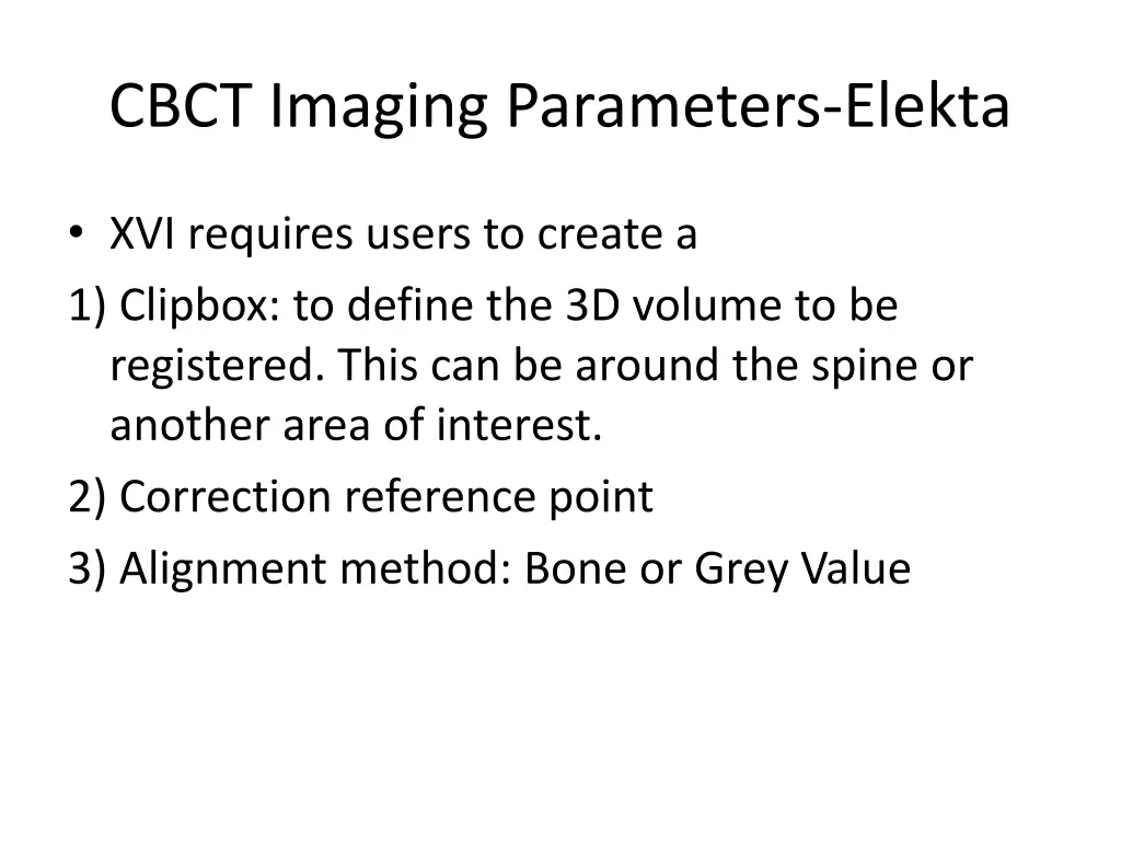 cbct imaging parameters elekta 2