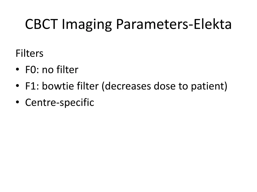 cbct imaging parameters elekta