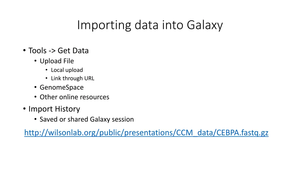 importing data into galaxy