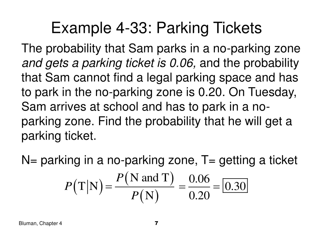 example 4 33 parking tickets the probability that