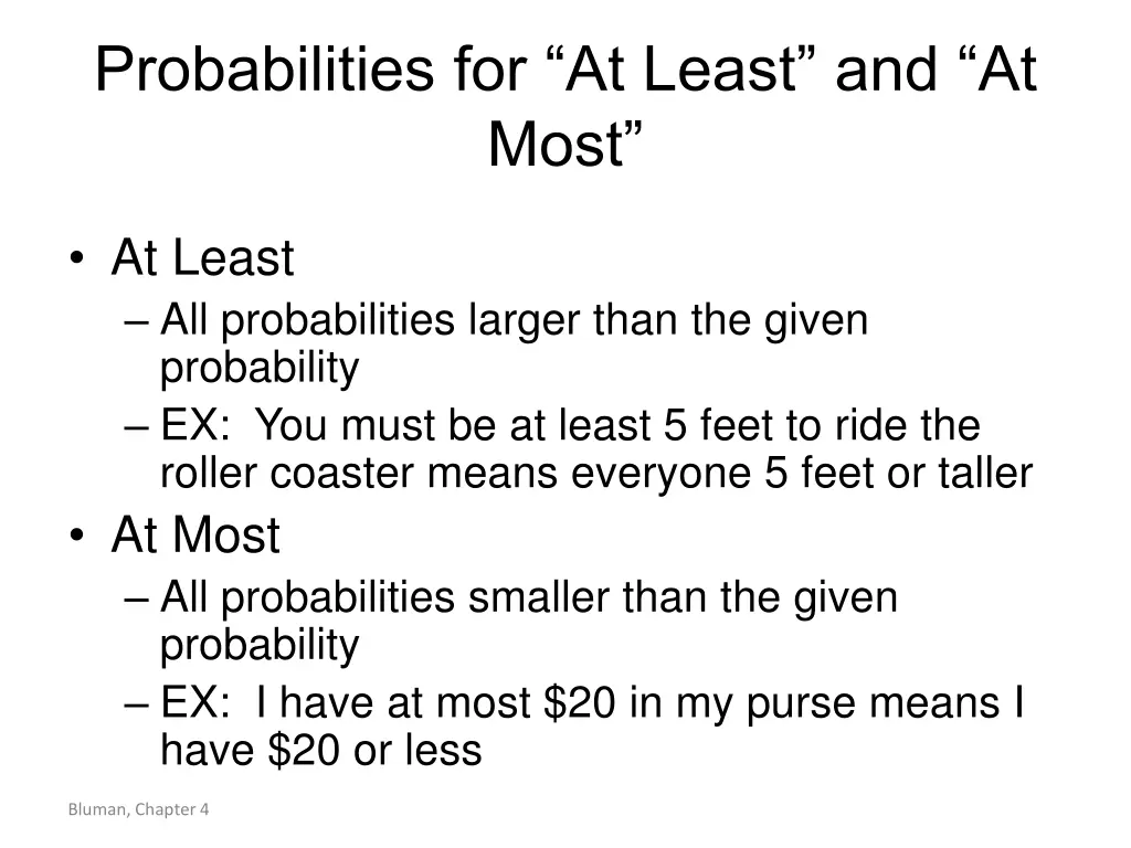 probabilities for at least and at most