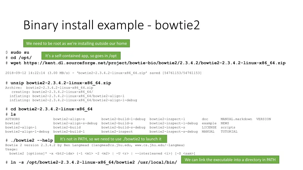 binary install example bowtie2 1