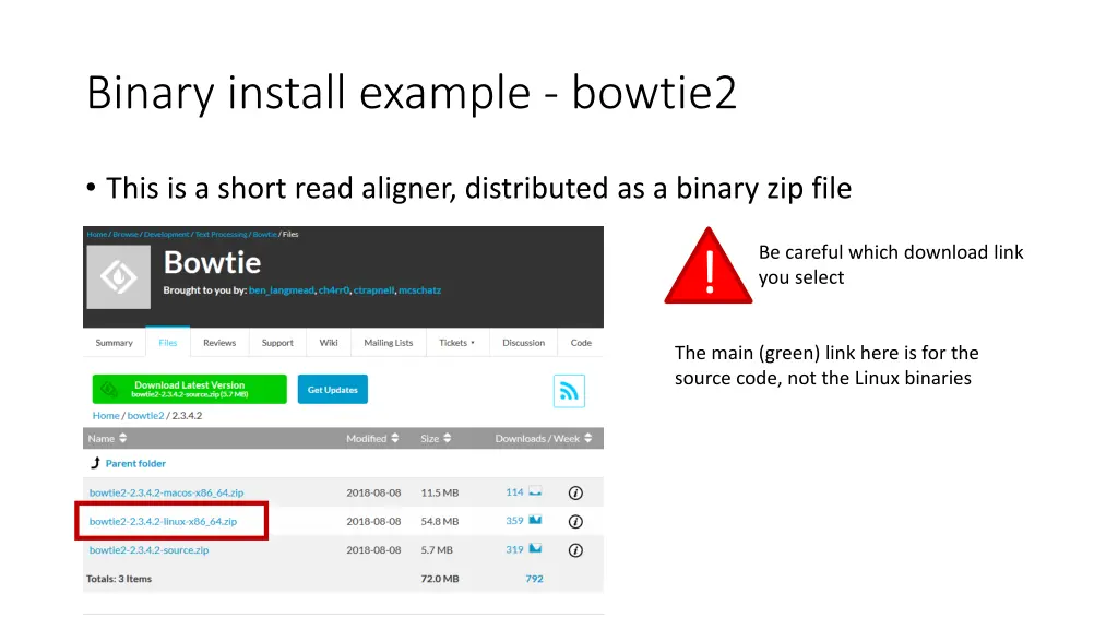 binary install example bowtie2