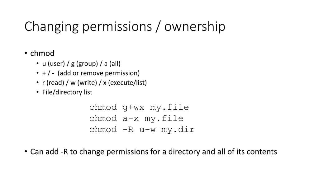 changing permissions ownership