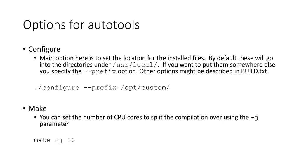 options for autotools