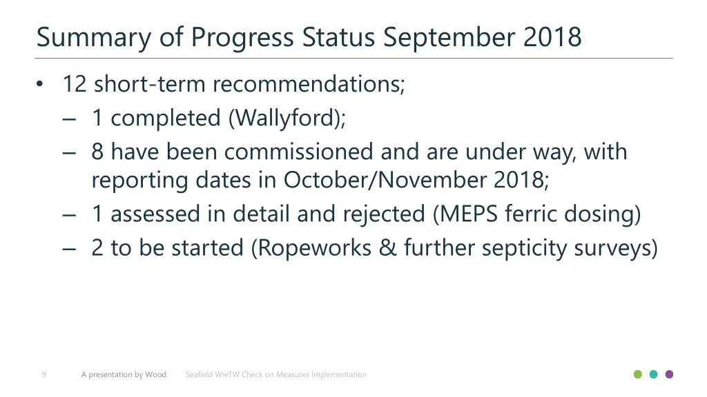 summary of progress status september 2018