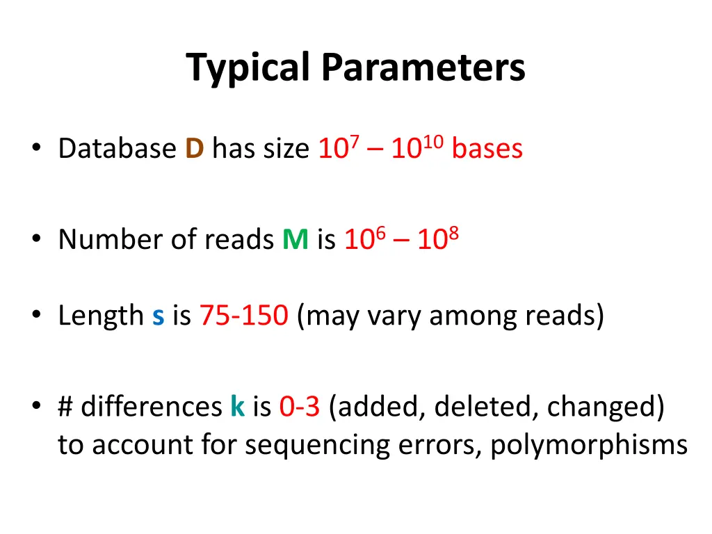 typical parameters