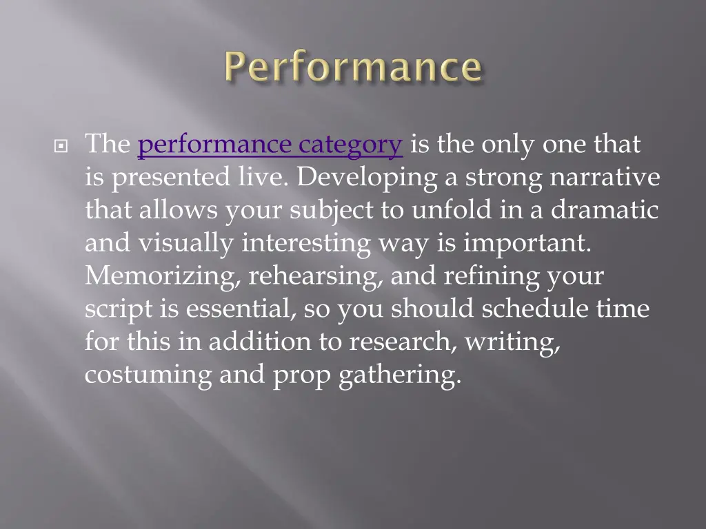 the performance category is the only one that