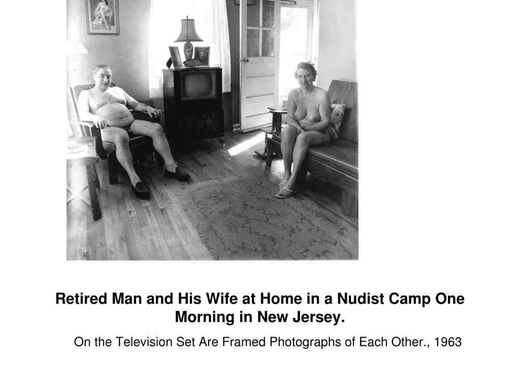 retired man and his wife at home in a nudist camp