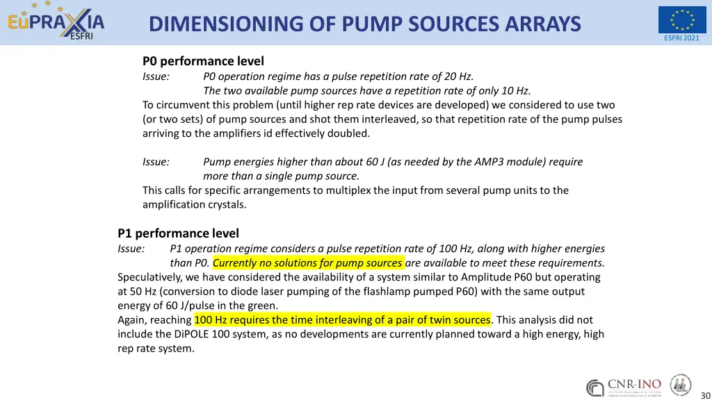 dimensioning of pump sources arrays